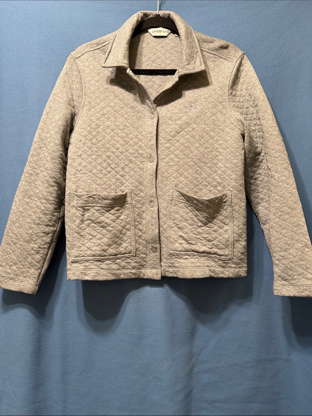 Lands' End Quilted Button-Front Jacket in Gray